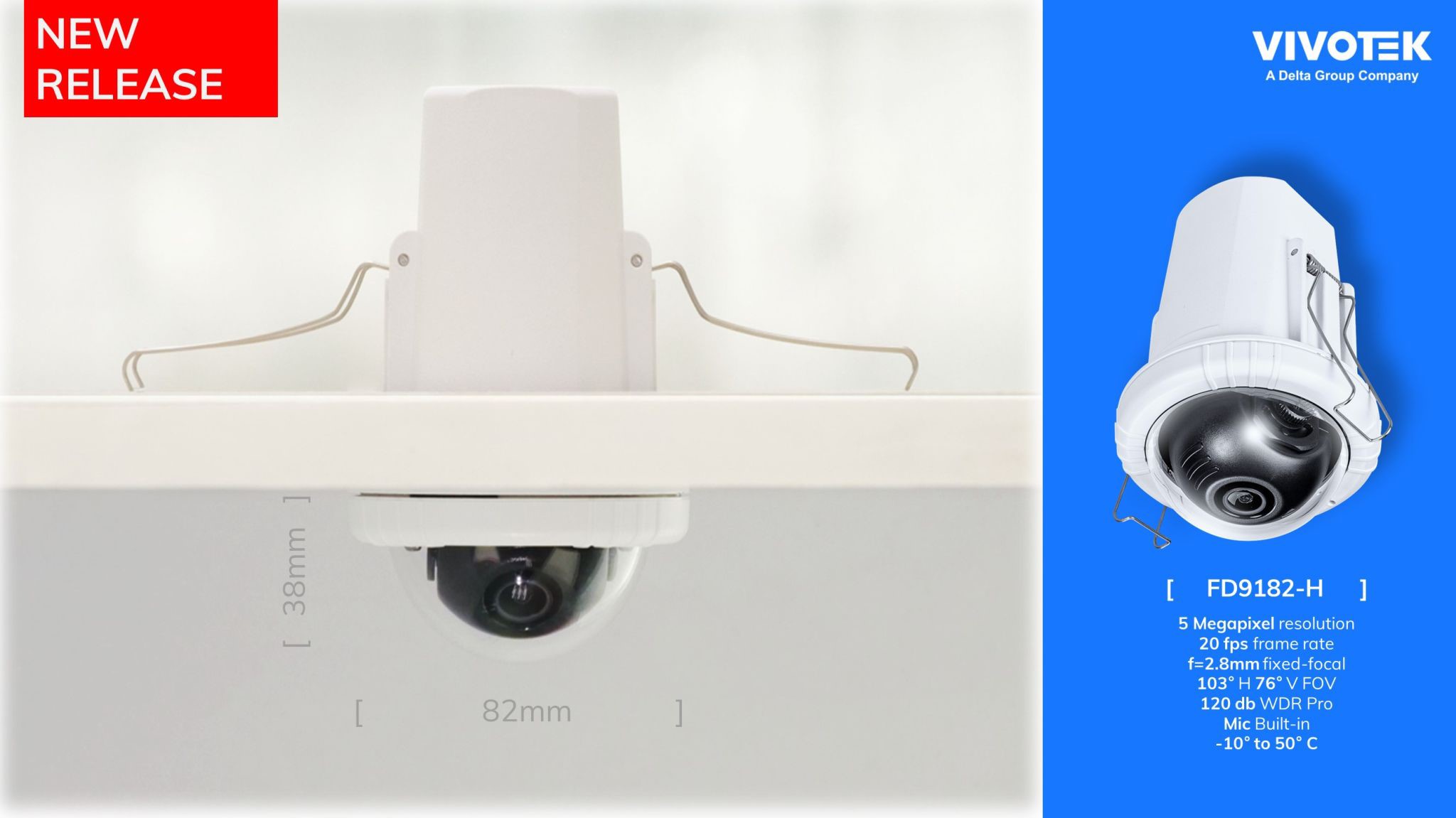 VIVOTEK launches FD9182-H compact recessed dome network camera